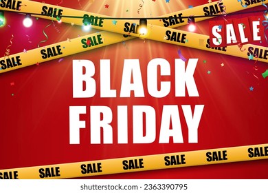 Vector illustration of black friday sale banner on red background.	