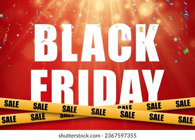 Vector illustration of black friday sale banner on red background.	
