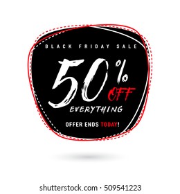 Vector illustration of Black Friday Sale with Discount 50. Round shape background with typography sign. Stylish Black Friday template for poster, banner or flyer web or print design