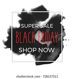 	
Vector Illustration of Black Friday sale inscription on abstract ink blots. Black Friday template banner or poster. Sale and discount for web and print.