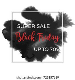 	
Vector Illustration of Black Friday sale inscription on abstract ink blots. Black Friday template banner or poster. Sale and discount for web and print.