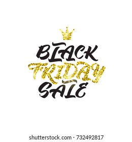 Vector illustration, Black Friday Sale poster with modern lettering and golden glitter