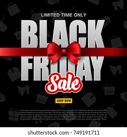 Vector illustration of Black Friday sale with red ribbon