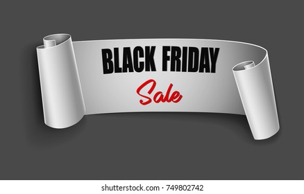 Vector illustration of Black Friday sale background with white ribbon banner