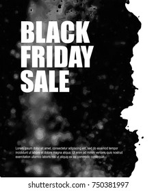 Vector illustration of Black Friday Sale banner with watercolor spot on white background. Inscription design template.