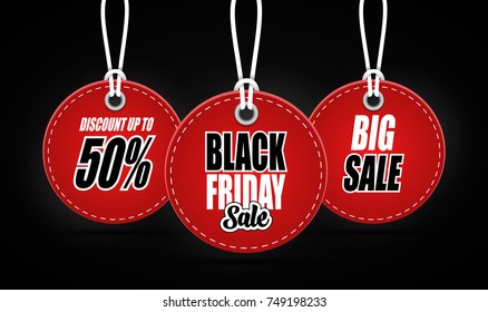 Ilustración vectorial de la etiqueta de ventas del Viernes Negro sobre fondo negro