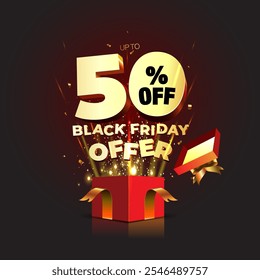 Vektorgrafik - Black Friday Shopping bietet 50% Rabatt, Verkauf, Angebote, Rabatt Pop-up auf schwarzem Hintergrund.