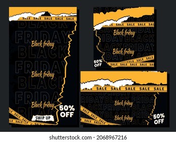 Vector illustration Black Friday social media post collection banner design. Template for stories Instagram, social media post, banner social media, banner advertisement and sale.