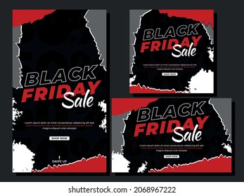 Vector illustration Black Friday social media post collection banner design. Template for stories Instagram, social media post, banner social media, banner advertisement and sale.