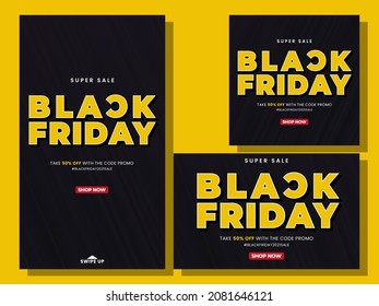 Vector illustration Black Friday social media post collection banner design. Template for stories, social media post, banner social media, banner advertisement and sale.