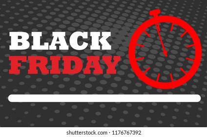 Vector illustration of black friday special offers background, black flat with alarm clock icon