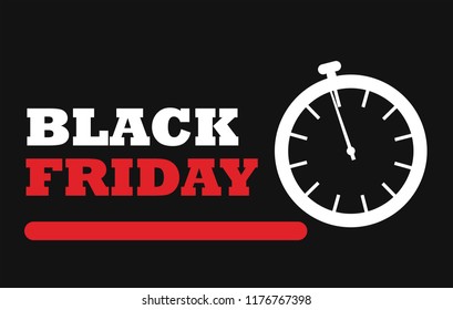 Vector illustration of black friday special offers background, black flat with alarm clock icon