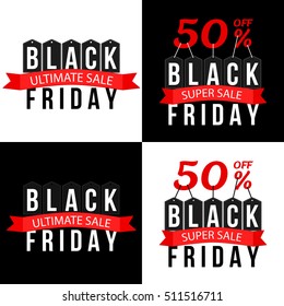Vector illustration. Black friday. Ultimate sale and super sale 50 percent off.