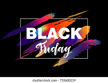 Vector illustration for black Friday. White inscription on a background of brush strokes with colored gradient fill.