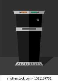 Vector illustration of a black fridge in a flat style.