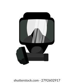 Vector illustration of a black full face gas mask or respirator. Isolated flat cartoon object for toxic protection and safety concepts.