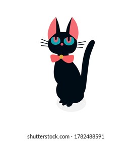 vector illustration of black fur cat animal black fur cat sticker isolated white background