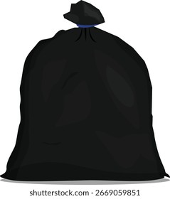 Ilustración vectorial de una bolsa de basura negra atada en la parte superior, aislada sobre fondo blanco. Icono de bolsa de basura adecuado para la gestión de residuos, reciclaje, servicios de limpieza, saneamiento, conceptos ambientales