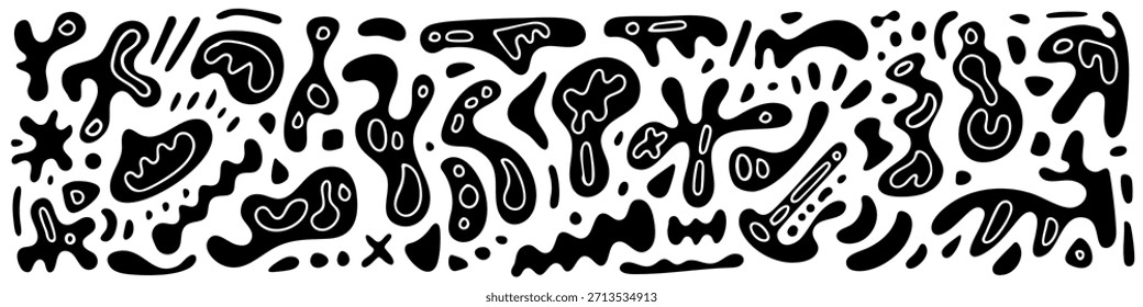 Ilustración vectorial con forma geométrica negra sobre fondo blanco. Diseño de abstracción de estilo plano de conjunto de forma y blot. Concepto de patrón Abstractas con forma simple para el Anuncio, cartel, etiqueta engomada, impresión