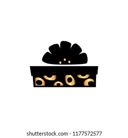 Vector illustration, black gift box with golden elements. Can be used for greeting cards, stickers, promotion, banners.