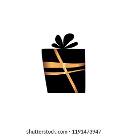 Vector illustration, black gift box with golden elements. Can be used for greeting cards, stickers, promotion, banners.