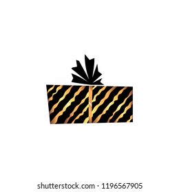 Vector illustration, black gift box with golden elements. Can be used for greeting cards, stickers, promotion, banners.
