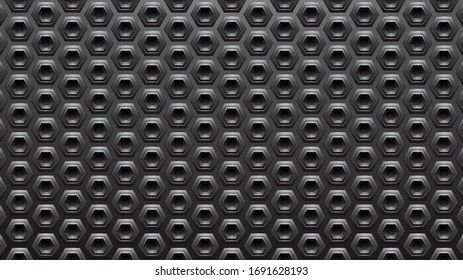 Vector Illustration of Black Glossy Embossed Hexagon Background