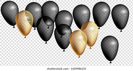 
Vector illustration of black and gold balloons. Balloons on a transparent background.