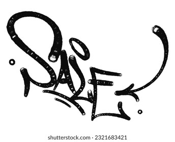 Vector illustration Black graffiti tag lettering aerosol can spray paint
