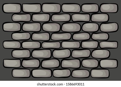 Vector illustration of black gray brick wall. Cartoon doodle style.