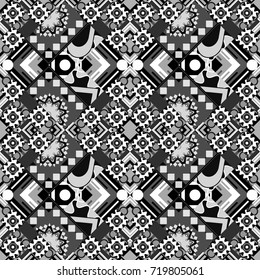 Vector illustration. Black, gray and white abstract background painted geometry shine and layer element seamless pattern.