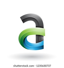 Vector Illustration of Black and Green 3d Bold Curvy Letter A isolated on a White Background