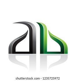 Vector Illustration of Black and Green Bow-like Embossed Letters of A and B isolated on a White Background