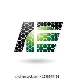 Vector Illustration of Black and Green Dual Letters of A and E with Honeycomb Pattern isolated on a White Background