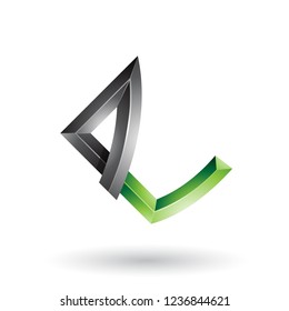Vector Illustration of Black and Green Embossed Letter E with Bended Joints isolated on a White Background