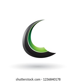 Vector Illustration of Black and Green Glossy Flying Letter C isolated on a White Background