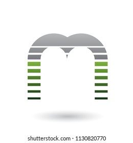 Vector Illustration of a Black and Green Letter M Icon with Horizontal Stripes isolated on a White Background
