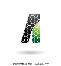 Vector Illustration of Black and Green Letter A with Honeycomb Pattern isolated on a White Background