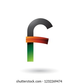 Vector Illustration of Black Green and Orange Bold Curvy Letter F isolated on a White Background