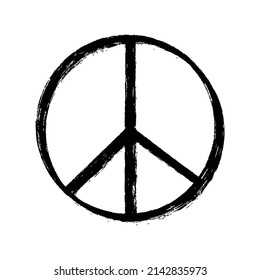 Vector illustration of black Grunge Peace Sign isolated on white background. Stop War concept. Peace symbol.