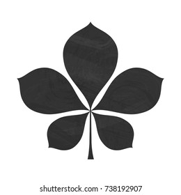 Vector illustration: black grungy contour icon of chestnut leaf with chalkboard texture isolated on white background