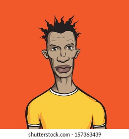 Vector illustration of black guy in yellow t-shirt. Easy-edit layered vector EPS10 file scalable to any size without quality loss. High resolution raster JPG file is included.