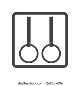Vector illustration of black gymnastic rings icon on white background. Button.