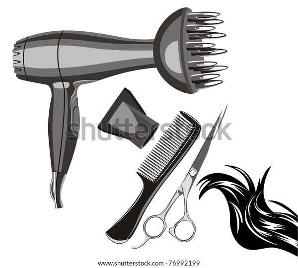 Vector Illustration Black Hairdryer Scissors Comb Illustrations