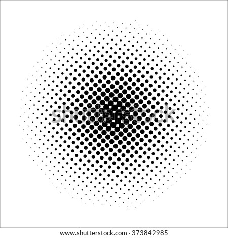 Vector illustration. Black Halftone circle isolated on black background 