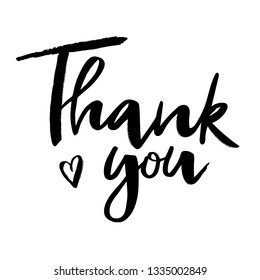 vector illustration with black hand drawn lettering phrase Thank you