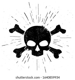 vector illustration black hand drawn skull and crossbones in vintage style