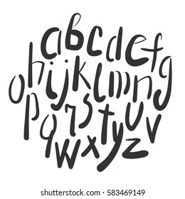 Vector illustration: black hand drawn english alphabet lettering isolated on white background