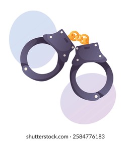 Vector illustration of black handcuffs with a golden chain, symbolizing arrest, law, crime, or restrictions.  
