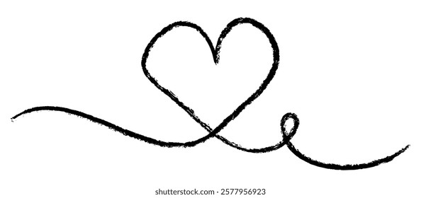 Vector illustration of a black hand-drawn heart with a flowing curved line, symbolizing love and simplicity.